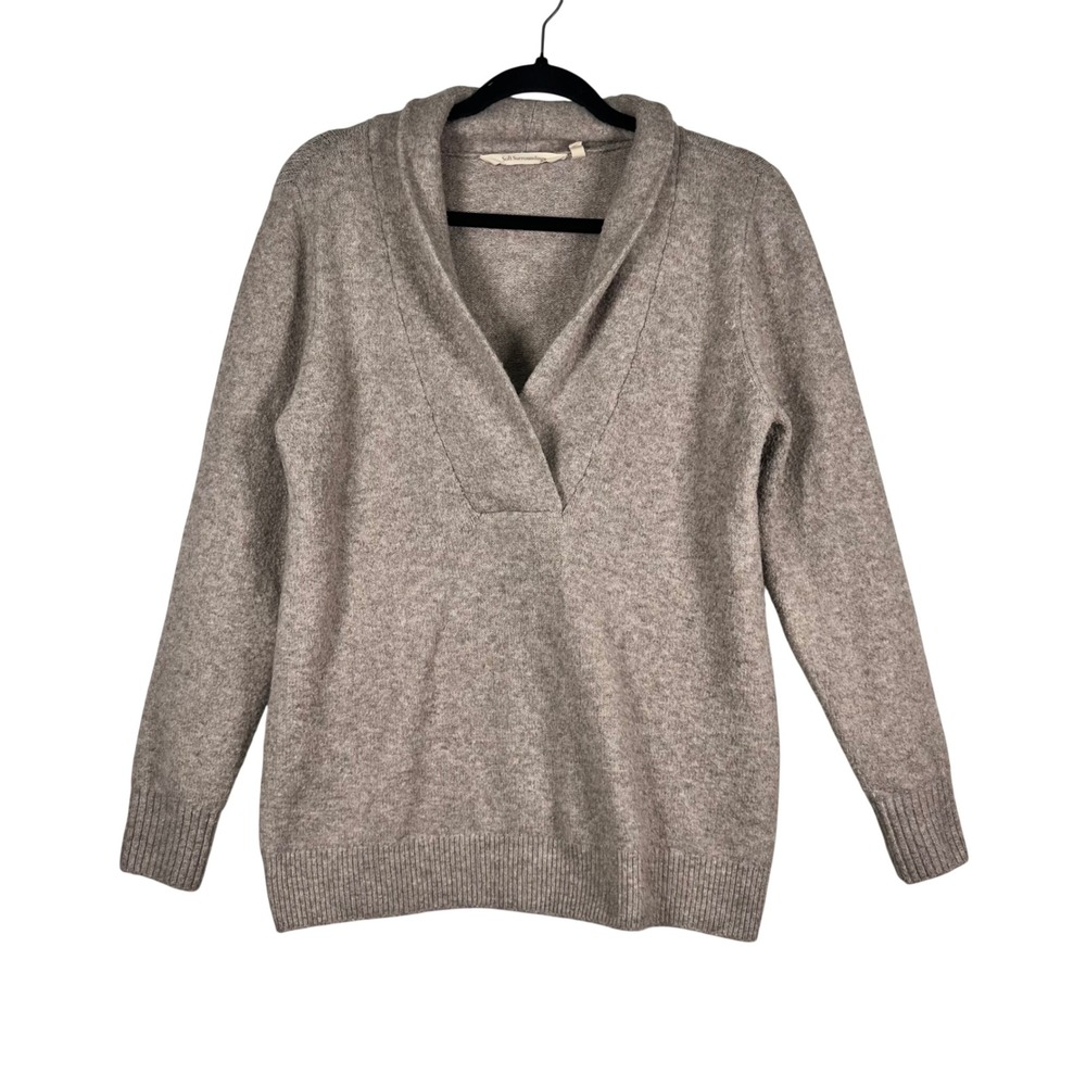 Soft Surroundings Sweater Womens Taupe Shawl Neck Wool Blend Pullover Size M